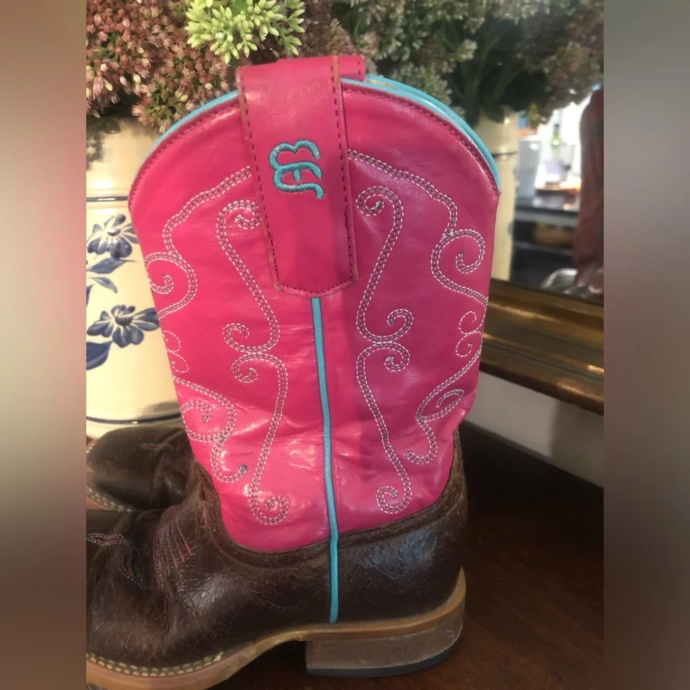 Anderson Bean Pink and Brown Girls' Western Pull-On Boots